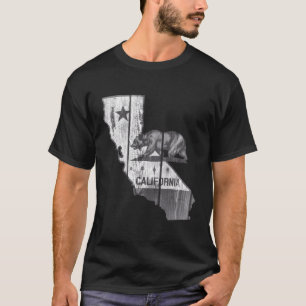 California State Map Black White Bear Flag T-Shirt