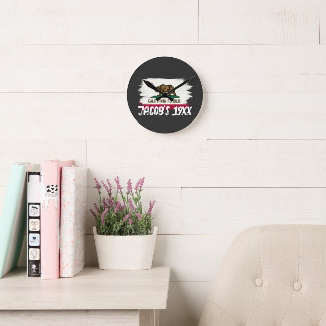 California State Map Flag Design | Golden State Round Clock (Reading Room)