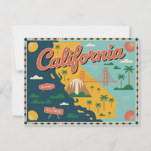California state map illustrated postcard