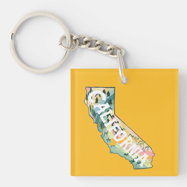 California State Map Illustration Key Ring (Front)
