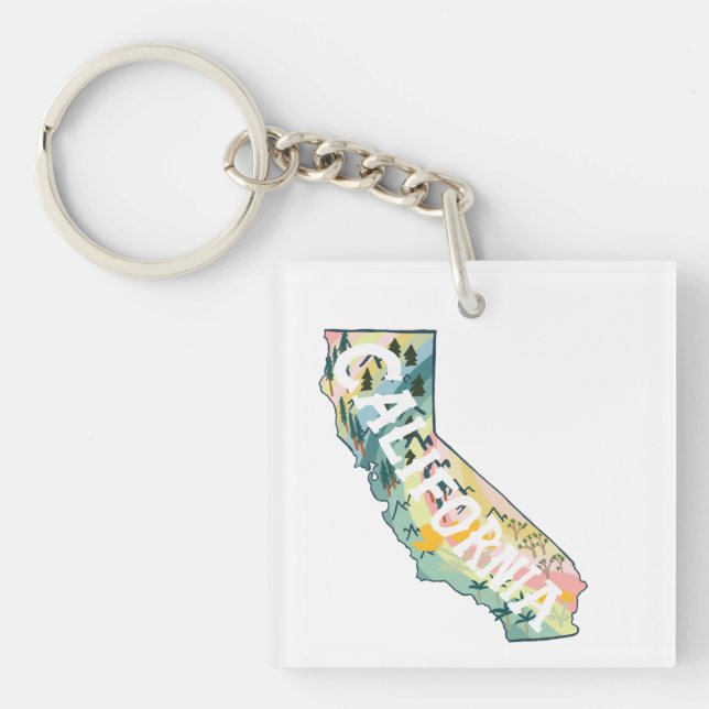 California State Map Illustration Key Ring (Front)