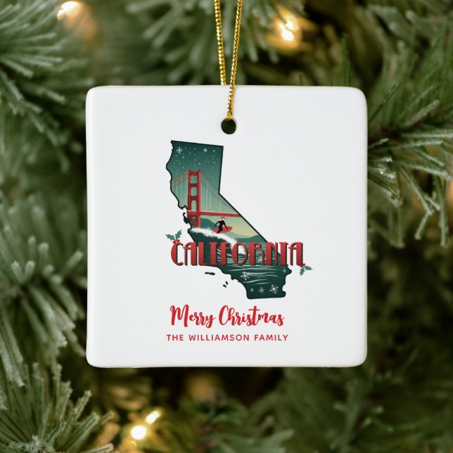 California State Merry Christmas Custom Holiday  Ceramic Ornament (Tree)
