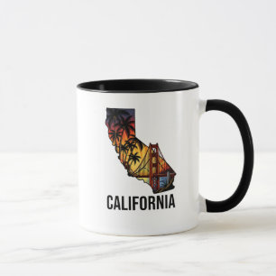 California State Outline Tattoo Style Palm Trees Mug