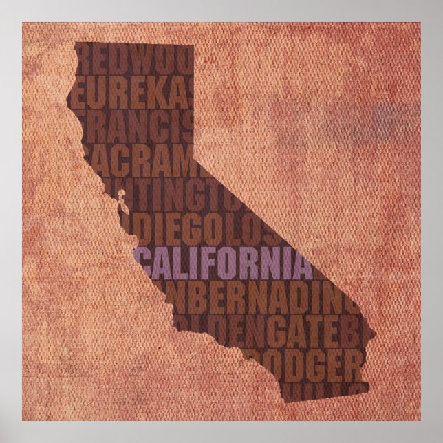 California State Outline Word Map on Canvas Poster (Front)