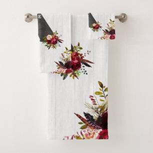 California State Rustic Floral Wedding Monogram Bath Towel Set