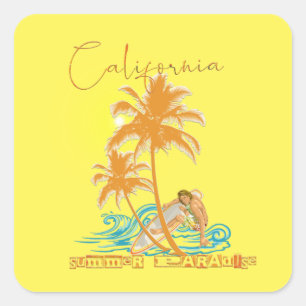 California,Summer paradise T-Shirt Keychain Button Square Sticker