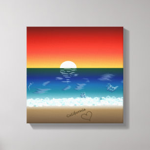 California Sunset Beach Sand Heart Backdrop Canvas Print