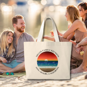 California Sunset Beach Sand Heart Family Reunion Large Tote Bag