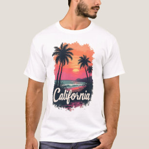 California Sunset Beach T-Shirt   Retro Vintage