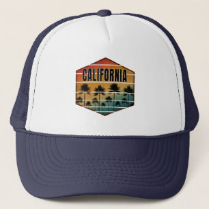 california sunset palm trees summer trucker hat