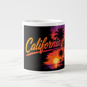California Sunset Paradise – Retro Palm Tree Silho Large Coffee Mug