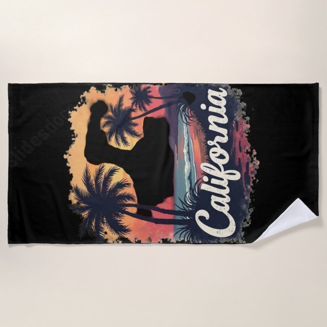California Sunset Silhouette Beach Towel (Front)