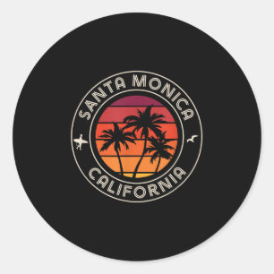 California Sunset Surfer And Seagull Santa Monica Classic Round Sticker