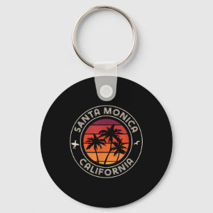 California Sunset Surfer And Seagull Santa Monica Key Ring
