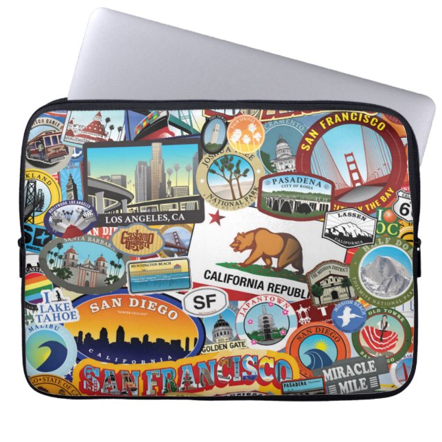 California Super Sticker Collage Pattern Laptop Sleeve (Front)