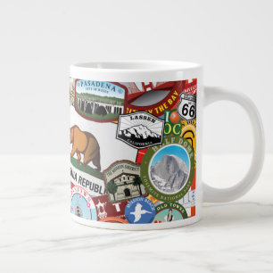 California Super Sticker Collage Pattern Large Coffee Mug
