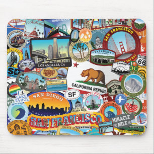 California Super Sticker Collage Pattern Mouse Pad