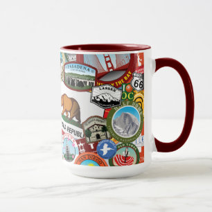 California Super Sticker Collage Pattern Mug