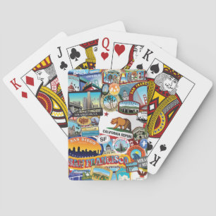California Super Sticker Collage Pattern Playing Cards