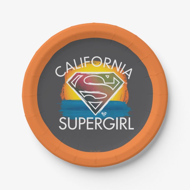 California Supergirl Sunset Graphic Paper Plate (Front)