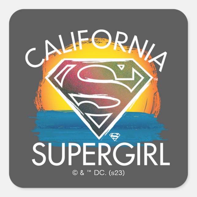 California Supergirl Sunset Graphic Square Sticker (Front)
