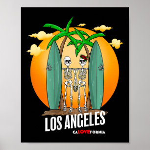 California Surf Los Angeles Beaches Surfing Skelet Poster