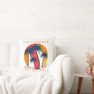 California Surf Ride Laguna Beach Retro Palm Sunse Cushion