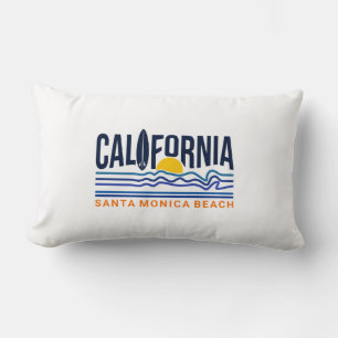 California Surf Wave Line Illustration Sun Beach V Lumbar Cushion