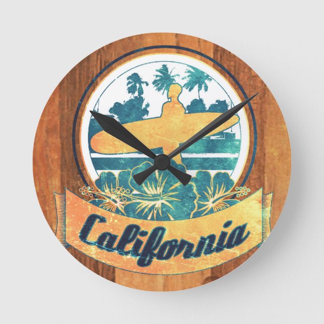 California surfboard round clock (Front)