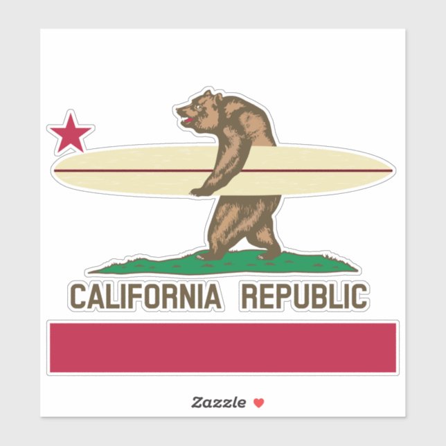 California Surfer Bear Custom-Cut Vinyl Stickers (Sheet)