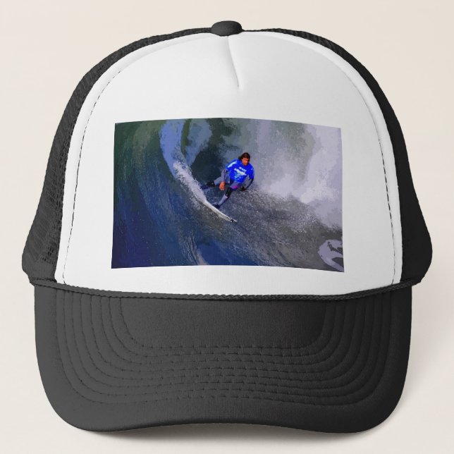 California Surfer Riding Wave Trucker Hat (Front)