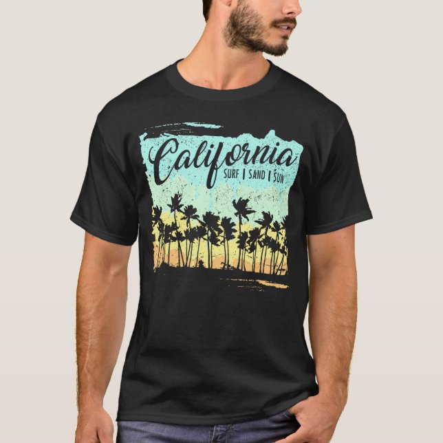 California Surfing Beach Summer Surf T-Shirt (Front)