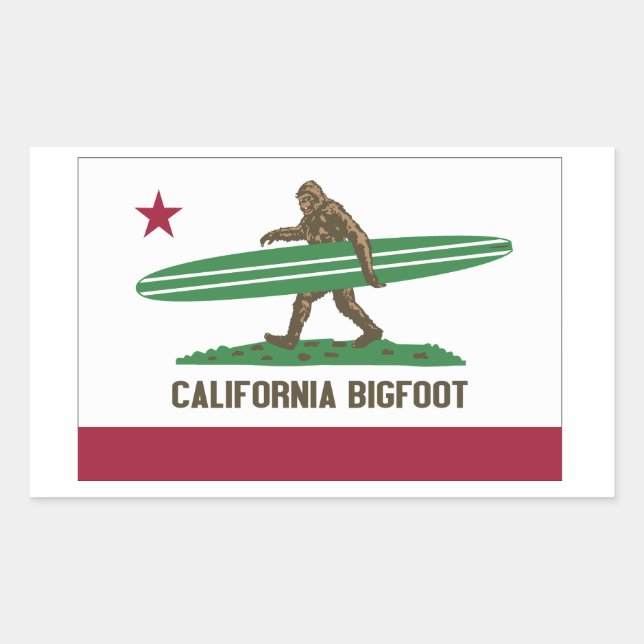 California Surfing Bigfoot Longboard Rectangular Sticker (Front)