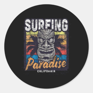 California Surfing Paradise Vintage Retro Classic Round Sticker