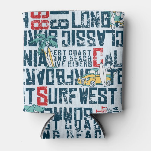 California Surfing Team: Grunge Seamless Pattern. Can Cooler (Front)