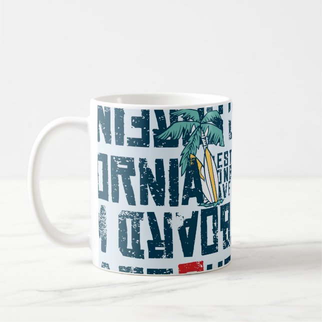 California Surfing Team: Grunge Seamless Pattern. Coffee Mug (Left)