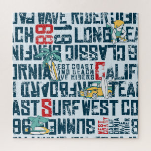 California Surfing Team: Grunge Seamless Pattern. Jigsaw Puzzle