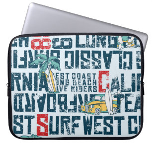 California Surfing Team: Grunge Seamless Pattern. Laptop Sleeve