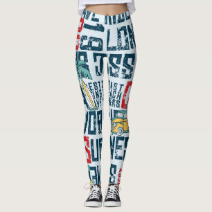 California Surfing Team: Grunge Seamless Pattern. Leggings