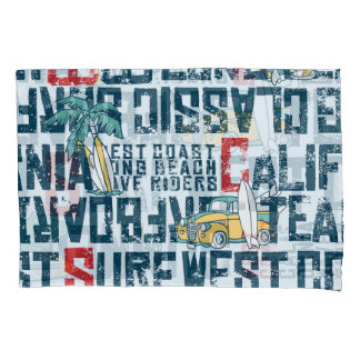 California Surfing Team: Grunge Seamless Pattern. Pillowcase