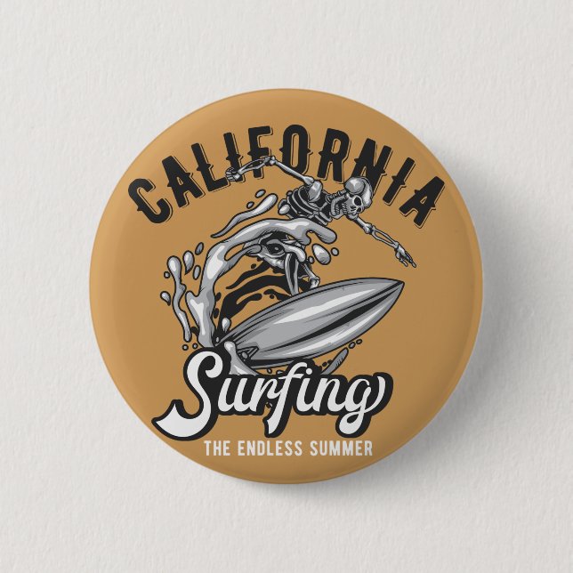 California Surfing the Endless Summer 6 Cm Round Badge (Front)