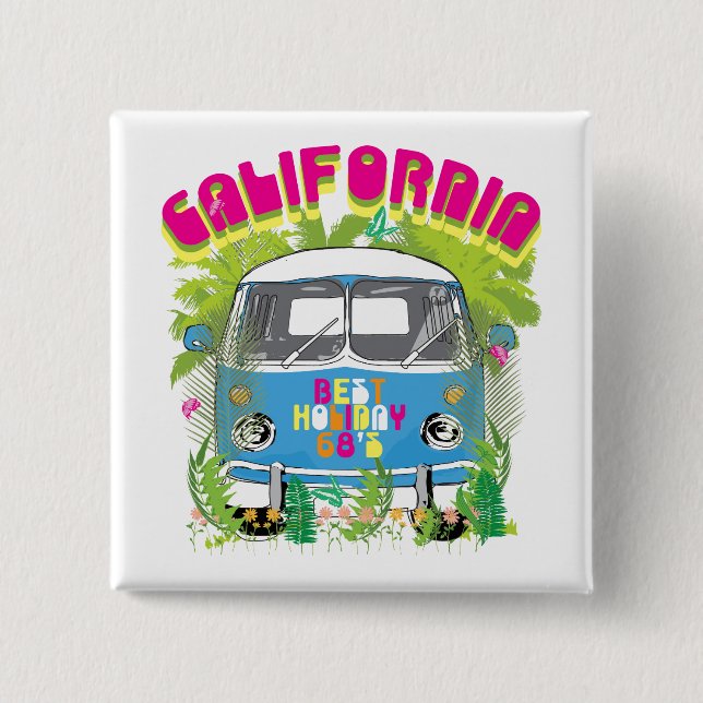 California Surfing Van 15 Cm Square Badge (Front)