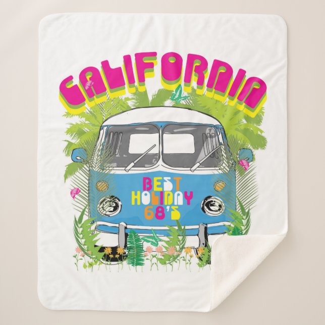 California Surfing Van Sherpa Blanket (Front)