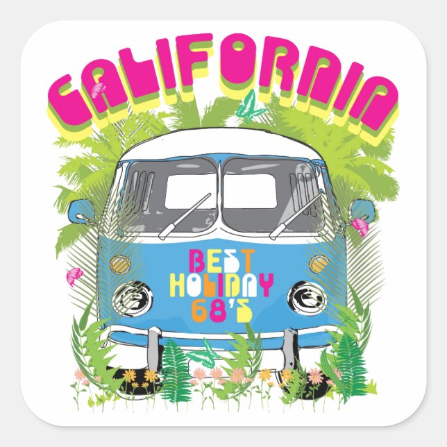 California Surfing Van Square Sticker (Front)