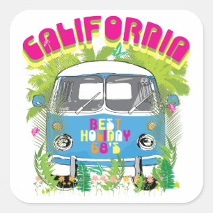 California Surfing Van Square Sticker