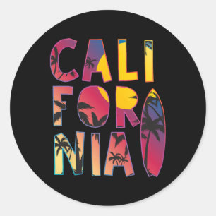 California Surfing Vintage Retro Surf Summer Gift Classic Round Sticker