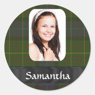 California tartan plaid photo template classic round sticker