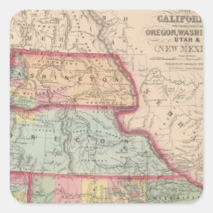 California, Territories of Oregon, Washington Square Sticker