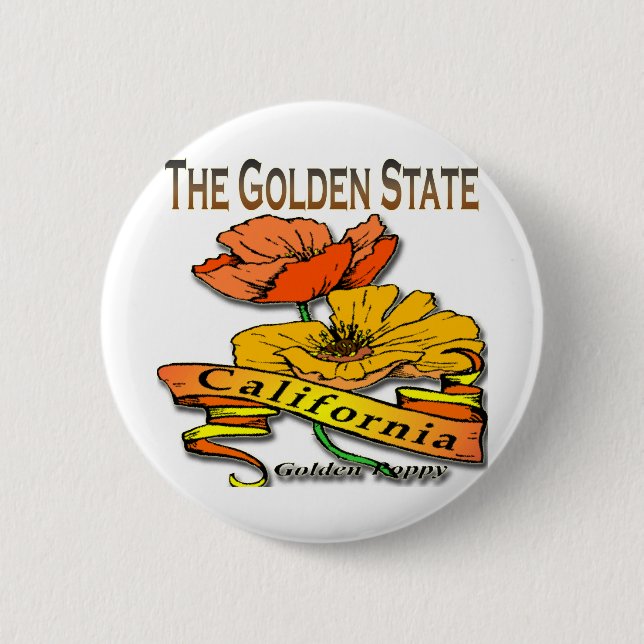 California The Golden State Golden Poppy 6 Cm Round Badge (Front)