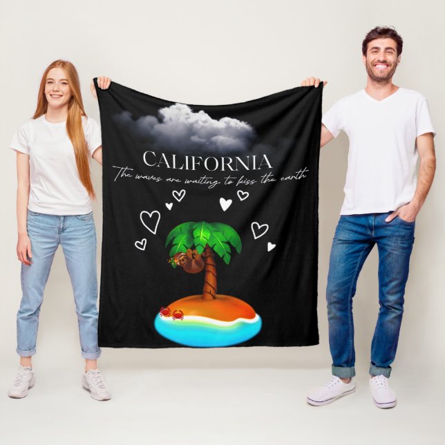 California, The Waves Are Waiting To Kiss The Eart Fleece Blanket (In Situ)